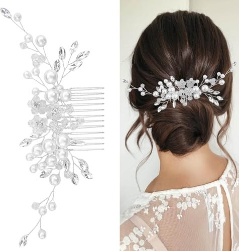 SUBTAVIK Bröllopshårtilbehör för kvinnor, Silver | Brudhårnålar med strass och pärlor, för brudar, brudtärnor och gäster