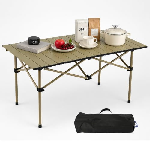 Chingcoo Campingbord, vikbart campingbord, rullbart bord, bärbart kolfiberstål, med väska, för picknick, kök, trädgård, resor, 95 x 56 x 50 cm, vit