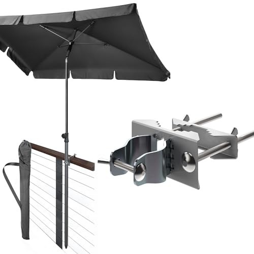 4smile Sonnenschirm Balkon 3 in 1 Set Anthrazit 200 x 125 cm, Sonnenschirm Rechteckig mit UPF 50+ für Balkongeländer, Balkonschirm mit Halterung als platzsparender Sonnenschutz Balkon