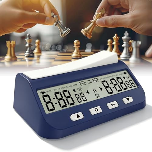 Orologio a scacchi digitale, multifunzione con conto alla rovescia, bonus, delay e conteggio verso l'alto, compatto, facile da usare, funzione di memoria per casa e tornei