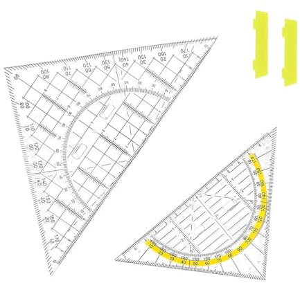 2-Stück Geodreieck mit Griff, Geodreieck-Set, 22,5cm Großes und 15,7cm Kleines Geodreieck, Transparent Geo Dreieck mit Winkel als Winkelmesser, Multifunktional für Professionelle Zeichnung, Malerei