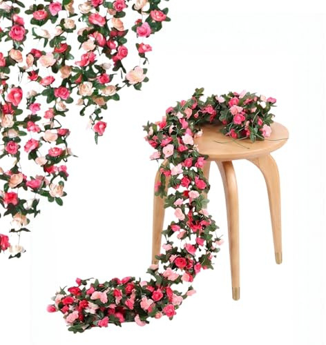 5 Stück 2.5M Blumengirlande Künstlich, Kunstblumen Rosen Girlande | Künstliche Blumengirlande Dekoration, Blumen Deko, Hängend Girlande Blumen für Hochzeit,Hause,Dekor,Outdoor