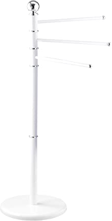 WENKO Handtuchständer Mod. Exclusiv freistehender Ständer mit 3 beweglichen Armen für Bad und Schlafzimmer ohne Bohren Kleiderständer Chrom Edelstahl 47,5 x 91 x 28,5 cm Weiß-Chrom Design