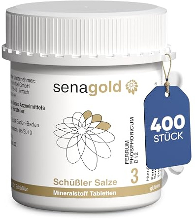 Senagold Schüssler Salze Nr. 3 – Ferrum phosphoricum D12 – 400 Tabletten – Das Salz des Immunsystems – gluten- & alkoholfrei – hergestellt nach Homöopathischem Arzneibuch in Deutschland