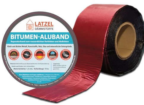 Bitumen Aluband 200 mm x 10 m Farbe Rot – selbstklebendes Dichtband für Dach, Regenrinne & Anschlüsse – UV-beständig wasserdicht Reparaturband – Bitumen Aluminium Abdichtband