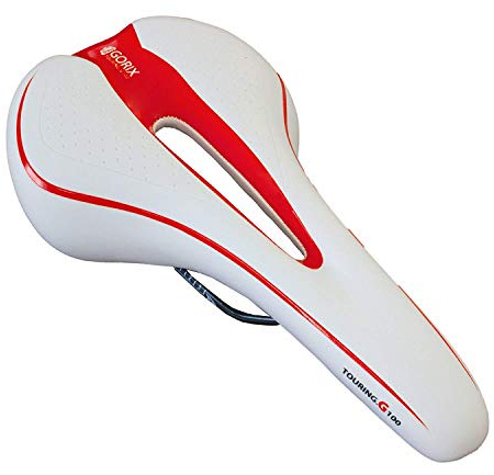 GORIX Fahrradsattel Sitz Bequemes Kissen mit Rail Mountain Road Fahrrad für Männer und Frauen (GX-C19) (Weiß × Rot)