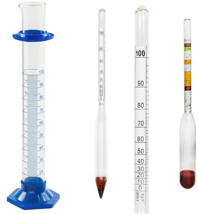 Alkoholmeter 0–100 % + Saccharimeter 0–30°Blg (Plato) + 100 ml Glas-Messzylinder, Set zur Alkohol- und Zuckermessung bei Gärung und Destillation