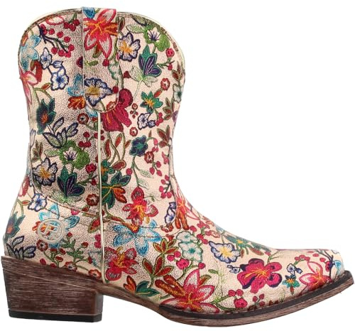 ROPER Womens Ingrid Floral Metallic Snip Toe Casual Boots Ankle Low Heel 1-2 - Multi - Size 7 B