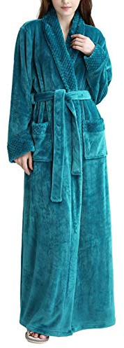 Kinloy Dam fluffig fleece mjuk och mysig morgonrock bekväm lång husrock frotté handduk rock lätt lurvig lyxig full längd badrock nattkläder, BLÅ, L