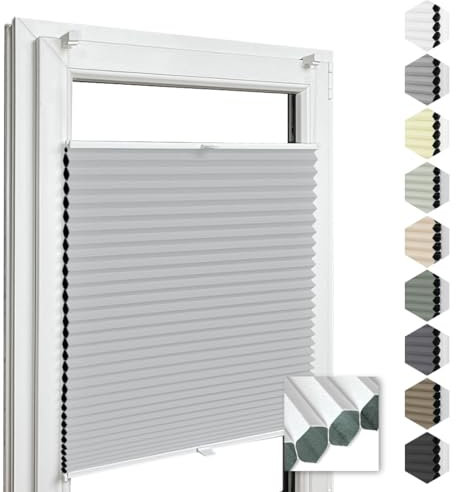 Home-Vision® Premium Doppelplissee Wabenplissee ohne Bohren mit Klemmfix (Weiß-Grau, B115cm x H120cm) Modern Klemmfix Blickdicht Plissee Sonnenschutz Hitzeschutz Jalousie für Fenster Thermo