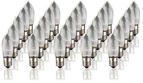 hellum Ersatzkerzen Glühfaden 25x, 5V 3W, 50 Brennstellen E10 innen 910117 | Ersatzkerzen für Lichterketten & Schwibbogen, 25 Stück Riffelkerzen E10 (ø10 mm), 22 Lumen Ersatzkerzen Lichterkette