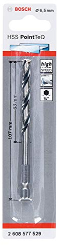 Bosch Professional 1x PointTeQ Sechskantbohrer (für Metall, Ø: 6,5 mm, Arbeitslänge: 63 mm, Gesamtlänge: 107 mm, ¼-Sechskantschaft, Zubehör für Schlagschrauber und Bohrschrauber)