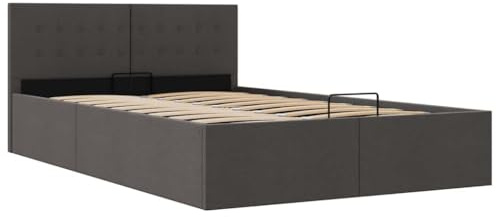 vidaXL Sängram med hydraulisk förvaring mörkgrå tyg 140x200 cm