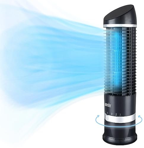 ANSIO Desktop Mini Tower fan, 16 inch Oscillating Fan with 3 Speed setting, Portable Desk Fan, Ideal for Desktop, Bedside Table, Home or Office Use - Black