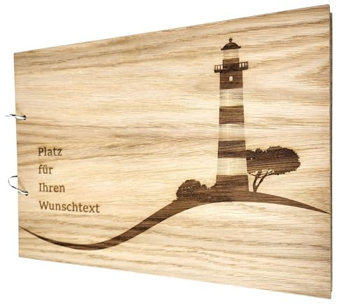 laser-diele Gästebuch Hochzeit – Hochzeitsgästebuch mit Namen Personalisiert – Hochzeitsgeschenke – Gästebuch Geburtstag und Taufe – Eiche Edelfurniert – A4 (Leuchtturm)