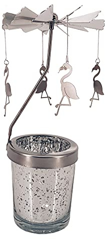 GISELA D Metal Rotating Candlestick Holder with Glass Candlestick DIY Rotating Tea Light Holder for Home Festival Indoor Outdoor Party Favors (Silver, Flamingo)