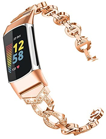 ahayo Fitbit Charge 5 armband legerat metallarmband med glänsande kristall dam snabbfrigörande ihåligt armband för Fitbit Charge 5 aktivitetsspårare
