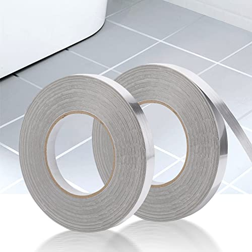 Keramikfliesen Klebeband, Zierleiste Selbstklebend, Wasserdichtes Dichtungsband für Dekorieren Boden, Decke, Wand, Schränken (Silber,2X(1cmX50m))
