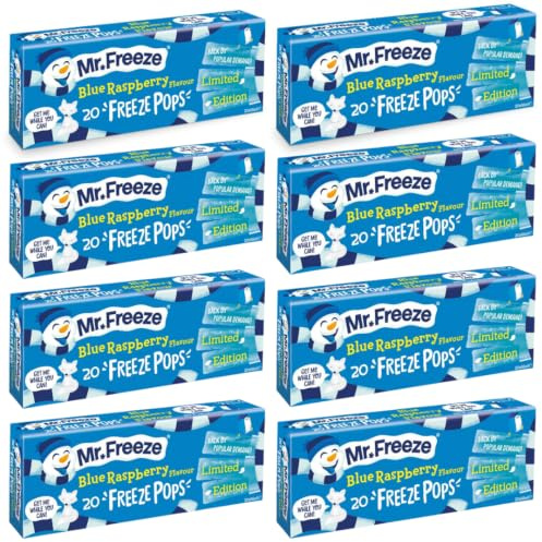 Mr Freeze Ice Pops - Piruletas de hielo con sabor natural, sabor a frambuesa azul, apto para veganos, 20 x 45 ml (paquete de 8)