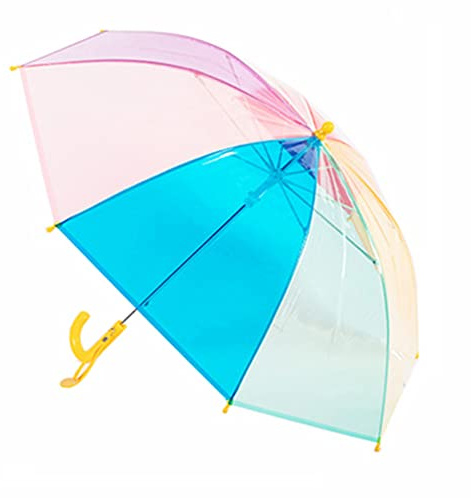 ThreeH Regenbogenregenschirm für Kinder Bruchsichere 8 Faserrippen Gebogener Griff Transparente Kuppel Blasenregenschirm für Weihnachtsfeier-Geburtstagsgeschenk,Gelb