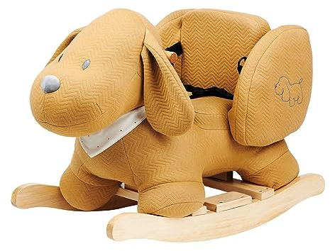 Nattou Schaukeltier, Hund Charlie, Inkl. Sicherheitsgurt, Fröhliches Hin- und Herschaukeln, 63 x 33 x 45,5 cm, Vegan, Jacquard, Polyester/Holz, Karamell