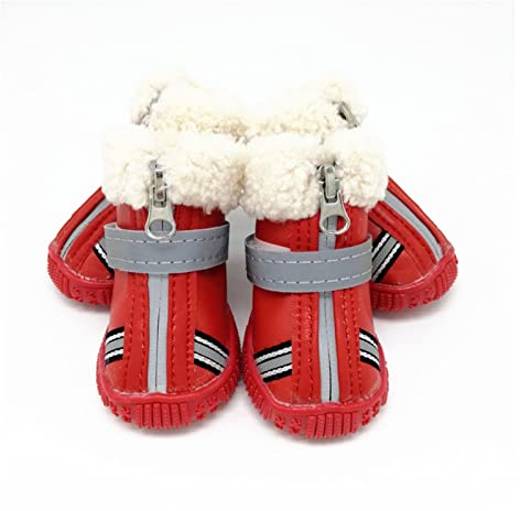 YUEMOL Hundeschuhe Winter Schneeschuhe for Hunde weiche Fleece gefütterte warme kleine Hundeschuhe 4 teile/set reflektierende wasserdichte Lederschuhe for Hunde rutschfest (Color : B, Size : L)