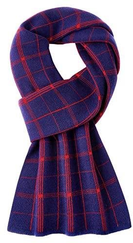 Herren Kaschmirschal Wolleschal (Kaschmiranteil 8% Wolleanteil 92%) Herrenschal Strickschal Gestrickter Schal Super Warm Weich Casual Business - Kariert Dunkelblau & Dunkelrot