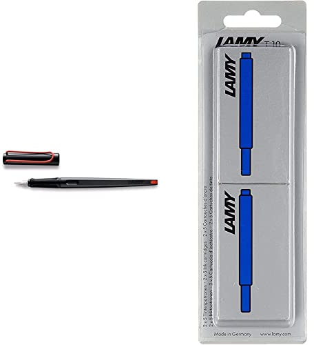 Lamy joy Füllhalter 015 – Schönschreibfüller in der Farbe Schwarz-Rot – Federspitze 1,9 mm & T10 Tintenpatrone 2er Set - Großraumpatronen in der Farbe blau - Im Blister 10 Stück