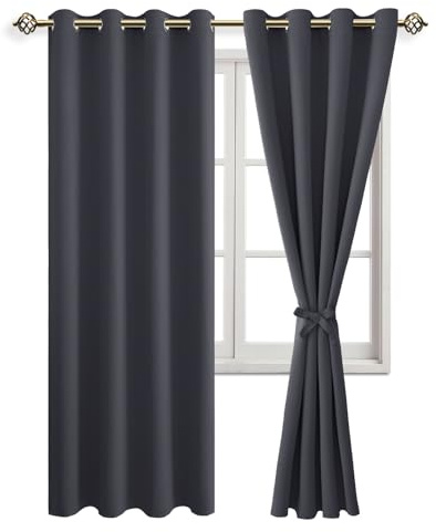 JIUZHEN Blickdicht Vorhänge mit Ösen Verdunkelungsvorhänge H200 x B140cm | 2er Set Dunkelgrau Vorhang Verdunkelung Thermo Gardinen mit Raffhalter Blackout Curtains Übergardinen Wohnzimmer, Sichtschutz