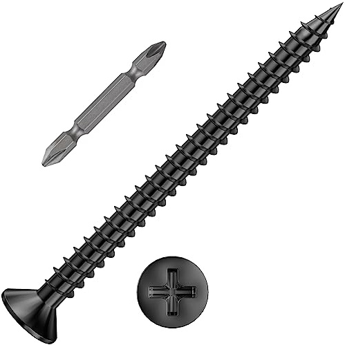 Wensilon (200Pcs) #8x2 Black Wood Screw Quick Metal Self Tapping Flat Head