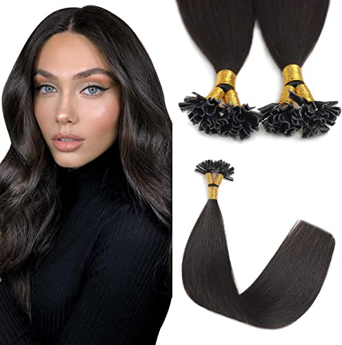 Sindra U Tip Human Hair Extensions Natural Black Color 16inch New Generation Keratin Tip Extensions 50 Strands 40 Grams Prebonded Fusion Hair（Utip#1b-16inch）
