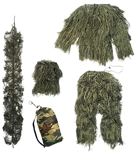 MagiDeal Traje de Ghillie para Adolescentes, Disfraz de, Conjunto de Uniforme 3D Transpirable, Traje de Camuflaje Ghillie para en, Traje, Verde 140~160CM