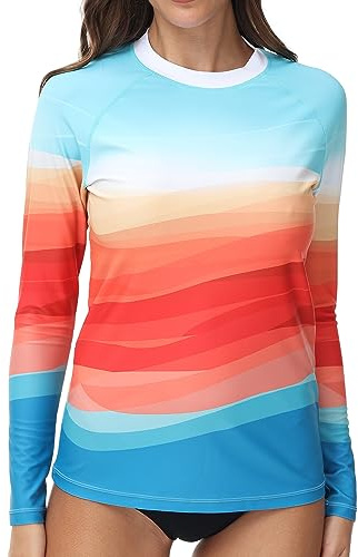 VAYAGER Damen Rashguard UV-Schutz Shirt Langarm UPF 50+ Schwimmshirt für Wasser Strand Surfen Schwimmen Schnelltrocknend