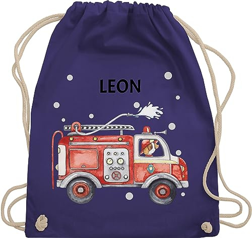 Turnbeutel Rucksack - Feuerwehr Auto I Feuerwehrauto I 112 I Fire Truck I Löschfahrzeug - Unisize - Lila - rucksäcke kindergarten beutel für wechselwäsche jugendfeuerwehr feuerwehrautos