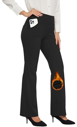 Desol Thermohose Damen, Bootcut Yogahose Hosen Damen mit Innenfleece, Fleecegefüttert Schlaghose mit 4 Taschen, Winter Sporthose Lang, Hohe Taille Stretch warme Jogginghose