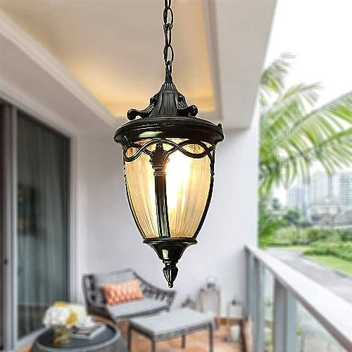 Mengjay E27 Hängelampen Außen Pendelleuchte Schwarz Retro IP23 Decken Vintage Industrielle Eisen Deckenbeleuchtung Regendichte Wasserdichte Pavillon Villa Loft Kronleuchter Aussenleuchte