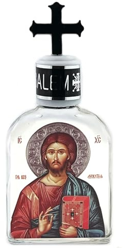 Needzo Glass Holy Water Bottle Icon of Jesus Christ 5 Inch