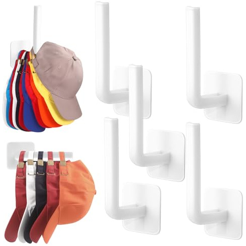 Letohoumia Kappenhalter Wand, Mützen Halterung selbstklebend, 5 Stück Cap Halterung Wand, Taschen Aufhänger Mehrzweck-Haken Organizer, platzsparend für Baseballkappen, Hüte, Tür & Schrank