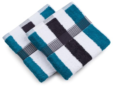 Gözze - New York Streifen Handtücher, 2er-Set, Weich und saugfähig, 100% Baumwolle, 50 x 100 cm - Lagune/Weiß/Graphit