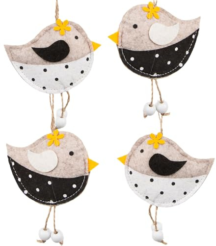 Osterdekoration zum Aufhängen 4 Vögel Küken Osteranhänger für den Osterstrauch Natur weiß schwarz, Osterdeko Hängedekoration Ostern für Osterstrauch
