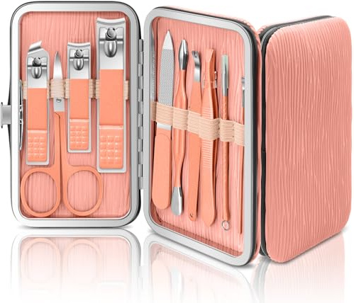 BLESWIN Nail Care Kit, 10 in 1 Manicure Set Professional, Manicure & Pedicure Tools & Accessories, Travel Manicure Set for Women Men, Nail Grooming Kit with Rose Gold Leather Case Beauty Salon Set