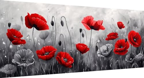Qiaoqoo Mohnblume Diamond Painting xxl 250x100cm, 5D DIY Diamant Painting Bilder Blume Diamand Painting Kinder mit Diamond-Painting Zubehör, Groß Diamant kunst Basteln Erwachsene, Home Décor Malerei