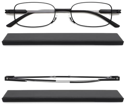 Mcoorn Mini Lesebrille Dünn Tragbar mit Hartschalen-Etui, Lesebrille für Unterwegs mit Anti Blau