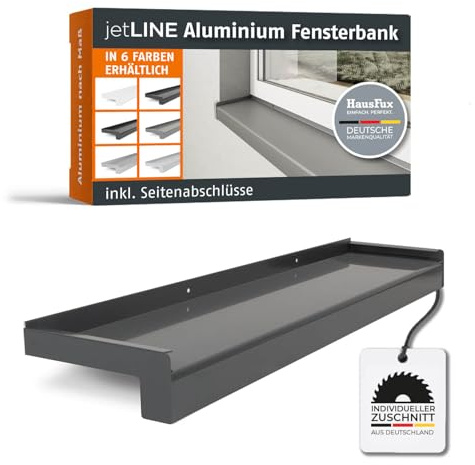 HausFux jetLINE Aluminium Fensterbank außen - nach Maß inkl. Putzabschluss, Klinkerabschluss oder Alu-Gleitabschluss - individueller Zuschnitt - bis 3 m (Anthrazit, T x L | 11 x 250 cm)