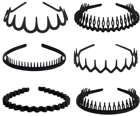 XWCHASA 6 diademas de plástico para el pelo, diadema en zigzag de onda, cinta antideslizante con dientes antideslizantes, accesorios para el cabello negros, cintas para el pelo DIY para niños, mujeres