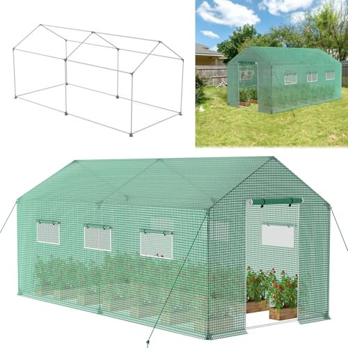 MAYTIIMO 9㎡ Invernadero de hierro galvanizado para jardín con toldo de película y ventanas de malla, túnel invernadero para tomates verdes (verde, 4,5 x 2 x 2 m)
