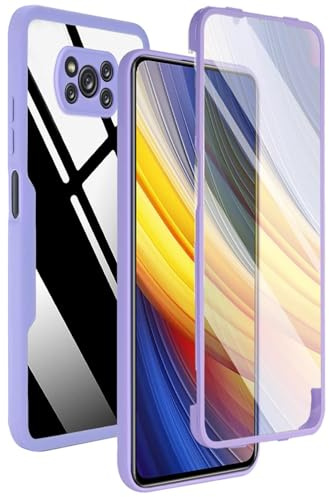 ILING Transparente Funda para Xiaomi Poco X3 Pro/Poco X3 NFC, Moda Ultradelgado Antigolpes Carcasa con Protector de Pantalla Incorporado, Dura PC + Silicona TPU Bumper Cubierta (Púrpura)