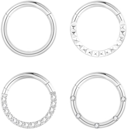Lantine 4 Stück 16g Septum-Piercing G23 Titan Scharnier-Segment-Clicker Gold/Titan Daith Piercing Ring Helix Conch Tragus 6mm 8mm 10mm