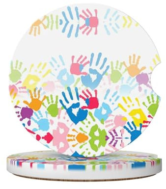 Stilvolles Keramik-Untersetzer-Set für Kinder, Handabdruck, für Kaffee, Wein, Bier und mehr, Set mit 2 rutschfesten und saugfähigen Untersetzern