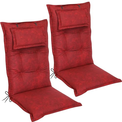 DILUMA Hochlehner Auflage Luxor 120x50 cm mit Kopfpolster Rot 2er Set - Luxus Stuhlauflage mit 8 cm Polsterung